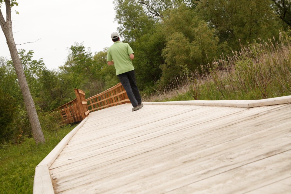 Mark Taylor, senior landscape architect with the Town of Halton Hills, walks towards one of the many bridges on the western part of the Hungry Hollow Trail.