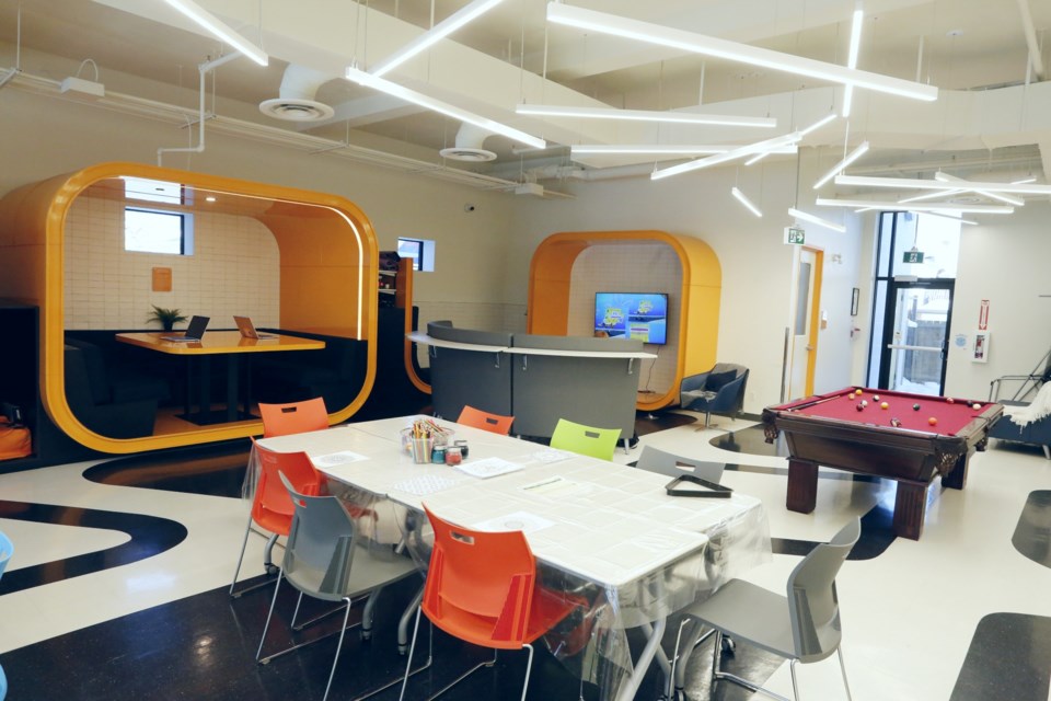 The interior of the Acton Youth Centre. The conversation pods are located inside the orange squares.