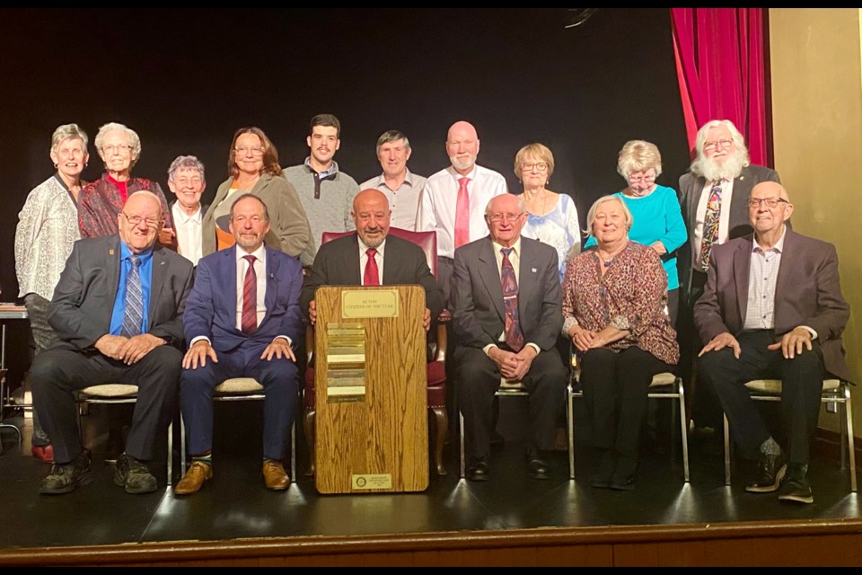 Mike Albano is joined by all of the former Acton Citizens of the Year in attendance at last night's celebration.