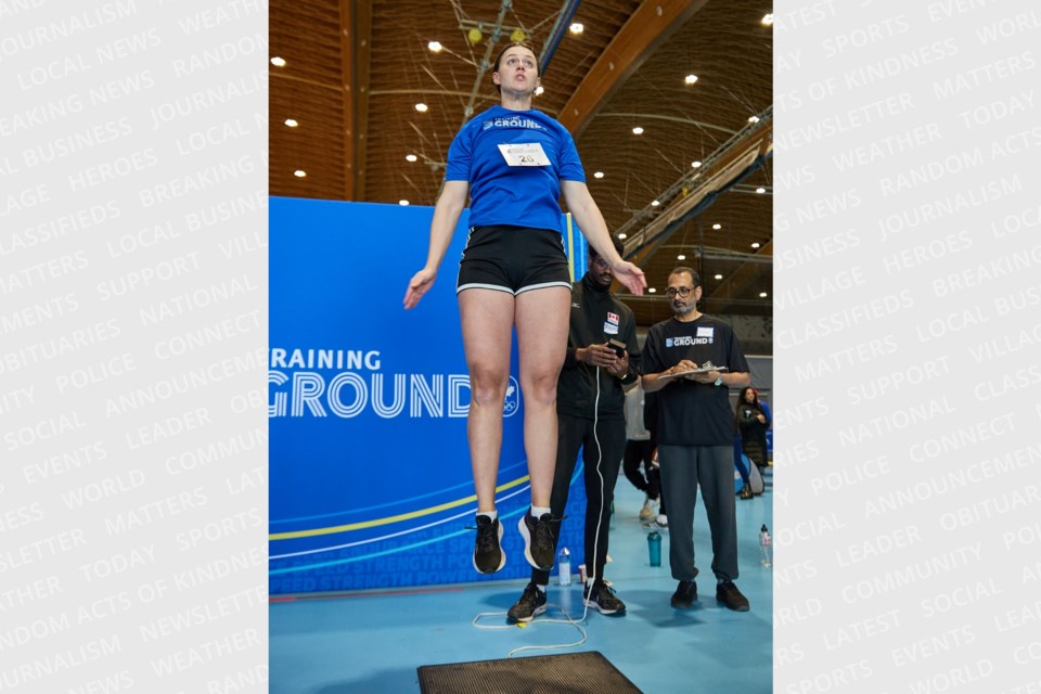 Madelyn Vandermeer takes the vertical jump test at the RBC Training Ground event in Vancouver in March.