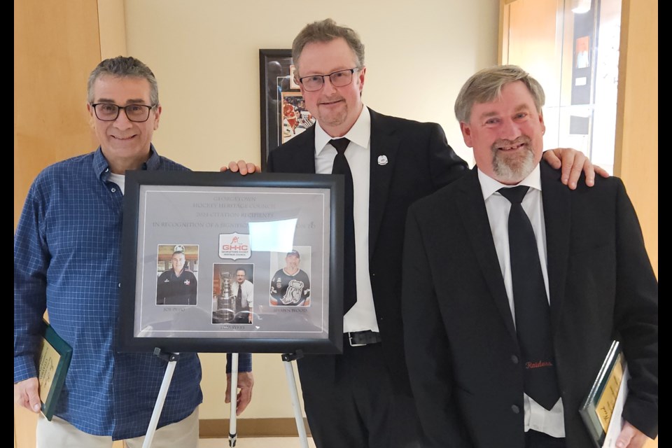 The Georgetown Hockey Heritage Council presented Citation Awards to (from left) Joe Pupo, Tom Sykes and Shawn Wood. 