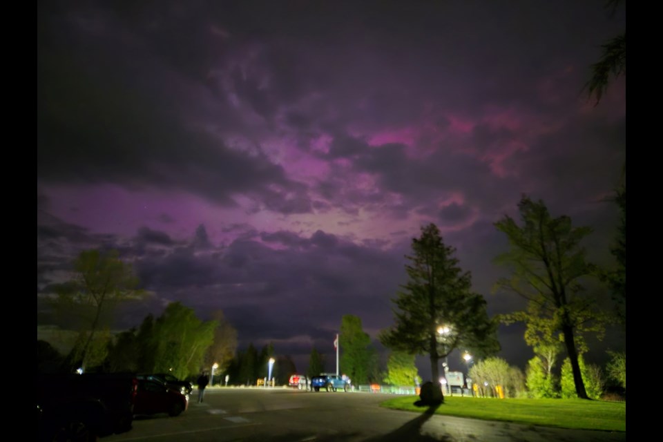 The Northern Lights come through the clouds at Innisfil Beach Park May 10 at around 10:30 p.m.