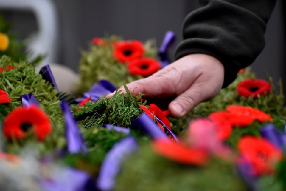 Poppies laid down on the cenotaph outside Innisfil Town Hall on Nov. 11. 