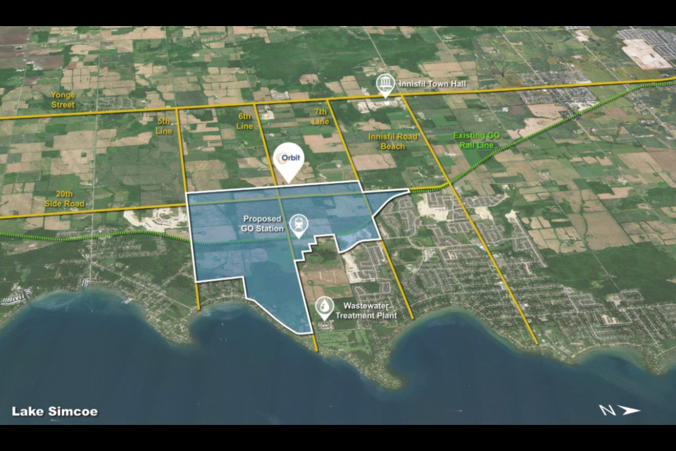 A map of the proposed Orbit development in Innisfil.