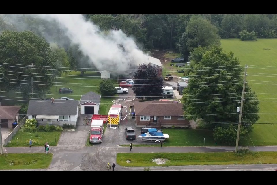 Innisfil Fire and Rescue Services crews respond to a blaze in a separated garage on Innisfil Beach Road.