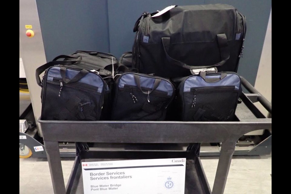 Duffel bags seized during an inspection of a commercial truck on Feb. 27. 