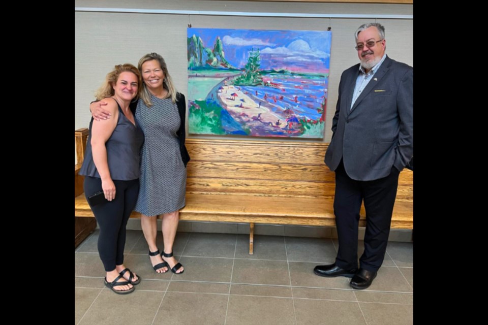 Local artist Maria Kelebeev with Innisfil Mayor Lynn Dollin and Deputy Mayor Kenneth Fowler.