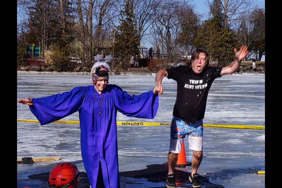 Steve Woods and his wife, Rev. Krista Moore, took the plunge in frigid Lake Simcoe for charity last year.