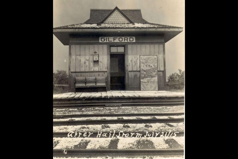 Gilford Train Station after a hail storm on July 21, 1915. The station has since been removed and is now on display at the Simcoe County Museum.