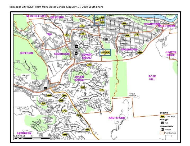 City Of Kamloops Maps Here's A Map Of Where Vehicle Thefts Happened In Kamloops Last Week -  Prince George Citizen