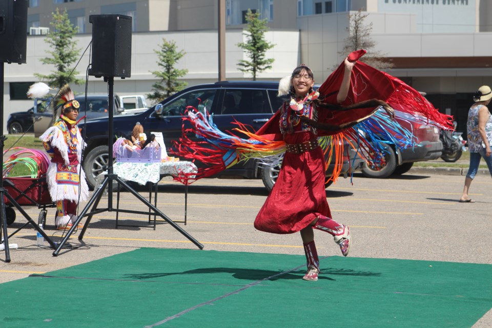 Megan Duncan from kehewin First Nation doing a jingle dance.