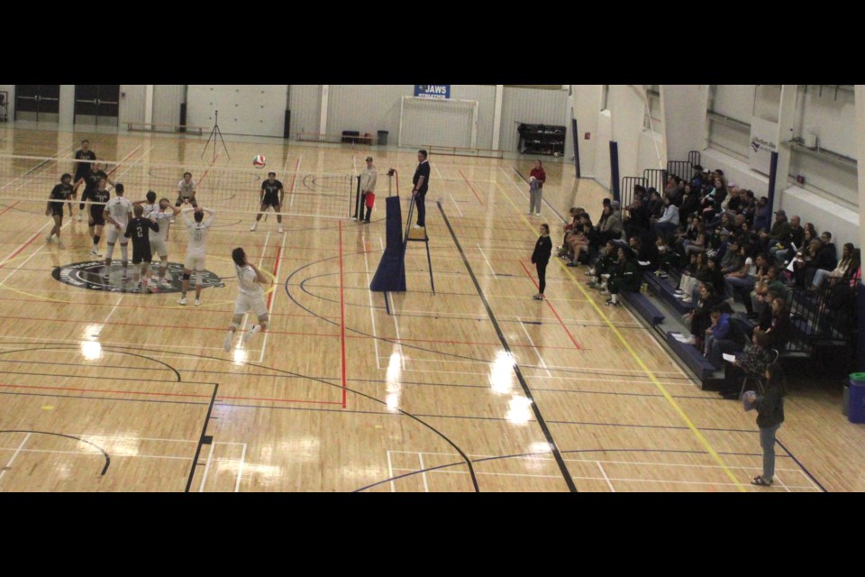 On Saturday, Oct. 12, the Lakeland Rustlers men's volleyball team faced off against Keyano College, winning in three sets to one in an exhibition game that was hosted by Portage College and took place at the Bold  Center. Chris McGarry photo. 