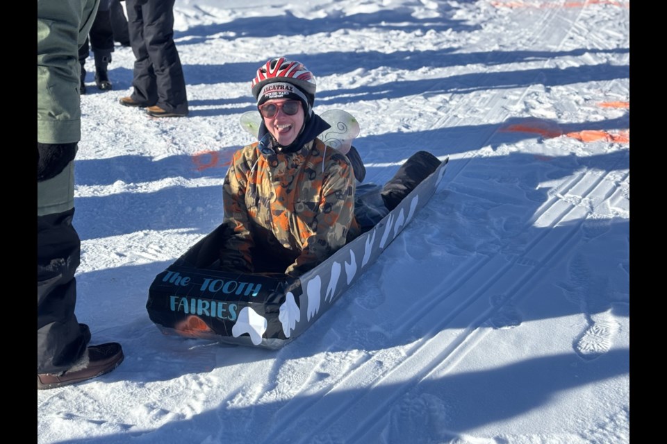 A racer speeds down the hill on a homemade sled during the cardboard sled races at the City of Cold Lake’s Snow Fever event on Feb. 16 at Thomas Varughese Memorial Field. The cold didn’t stop competitors from joining in on the fun.