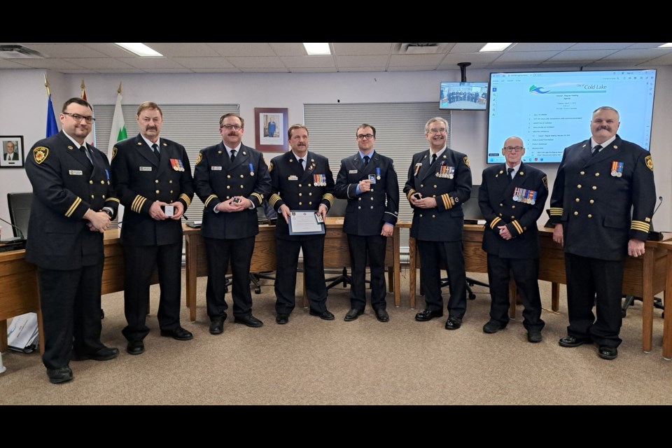 Recipients of the Cold Lake Fire Rescue gathered at the council to receive awards for their many years of service.

Photo courtesy of the City of Cold Lake.