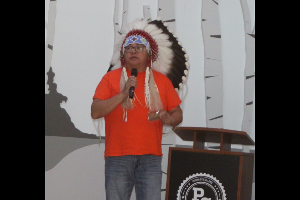 Gary Lameman, chief of Beaver Lake Cree Nation, speaks at the sunrise ceremony. Chris McGarry photo. 