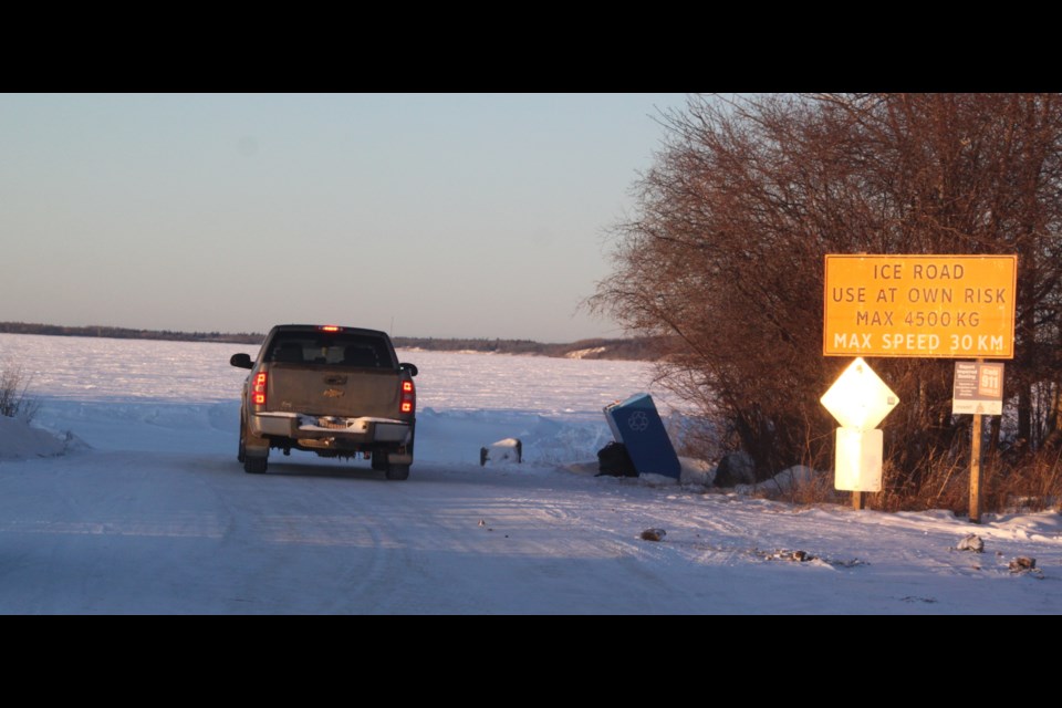 The entrance to the ice road at Maccagno Point on the south side of  Lac La Biche Lake. Chris McGarry photo. 