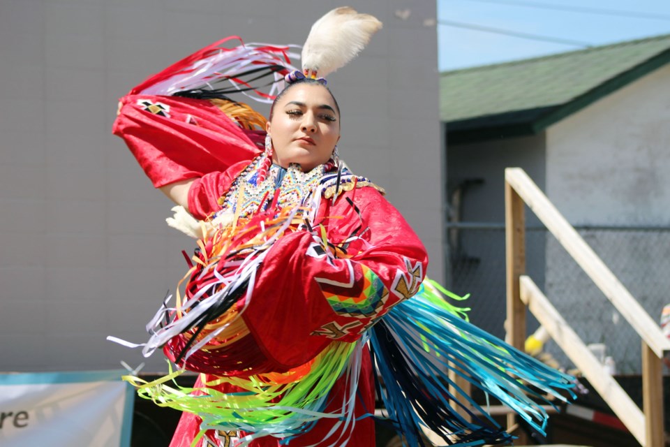 Jayda Gadwa performed the women’s fancy dance during the Bonnyville Friendship Centre’s National Indigenous Peoples Day celebration on Monday, June 22. Photo by Robynne Henry. 