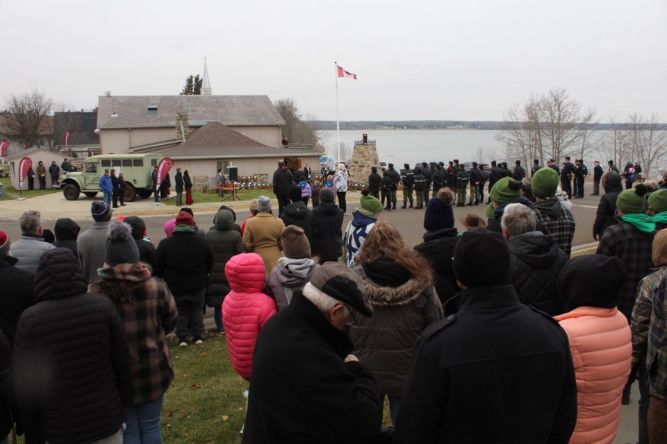 The blue dress-uniforms of the CFB Cold Lake airforce members was absent  on the parade line at this year's Lac La Biche Remembrance Day ceremony. Military officials are expected to explain the absence later today in an official statement.