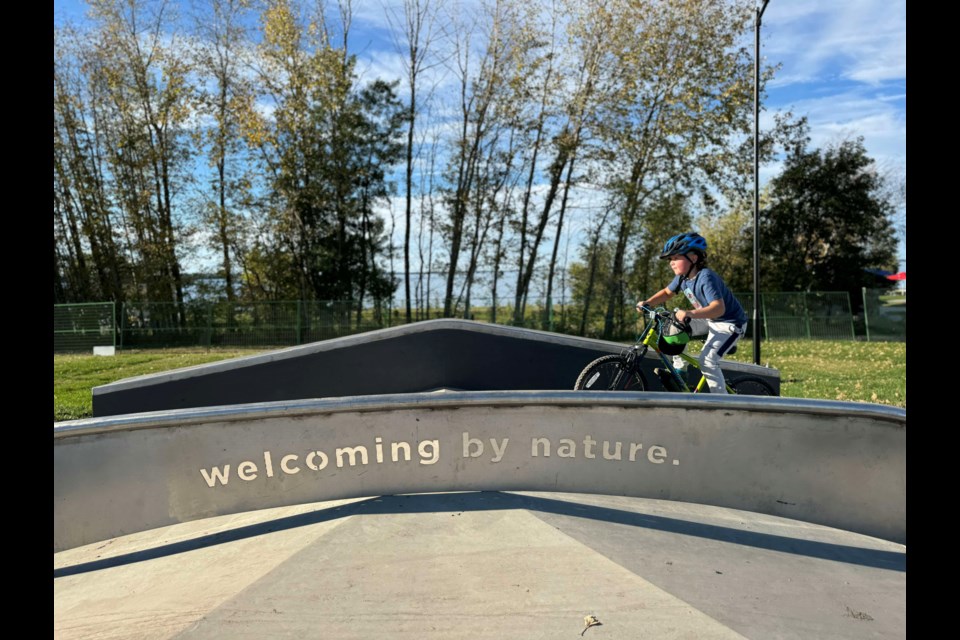 Enjoying a late summer afternoon at the new Lac La Biche County bike and skate park is Axton who went to the McArthur Park attraction during the opening week.     Image: Marlee Hildebrandt