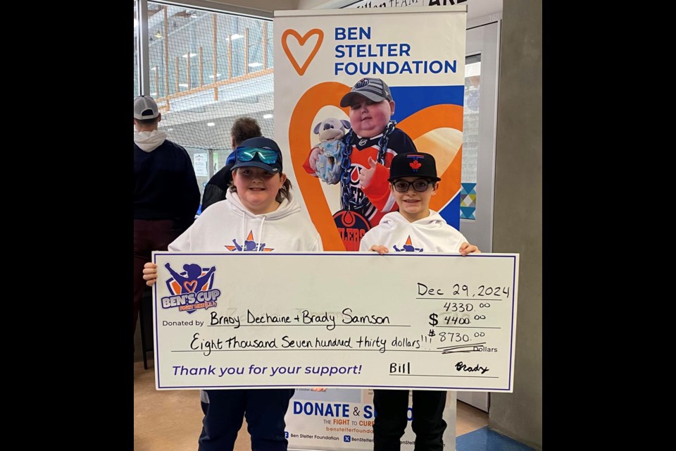 St. Paul hockey players Brady Samson (left) and Brady Dechaine (right) raised over $8,000 for Ben's Cup. / Photo supplied