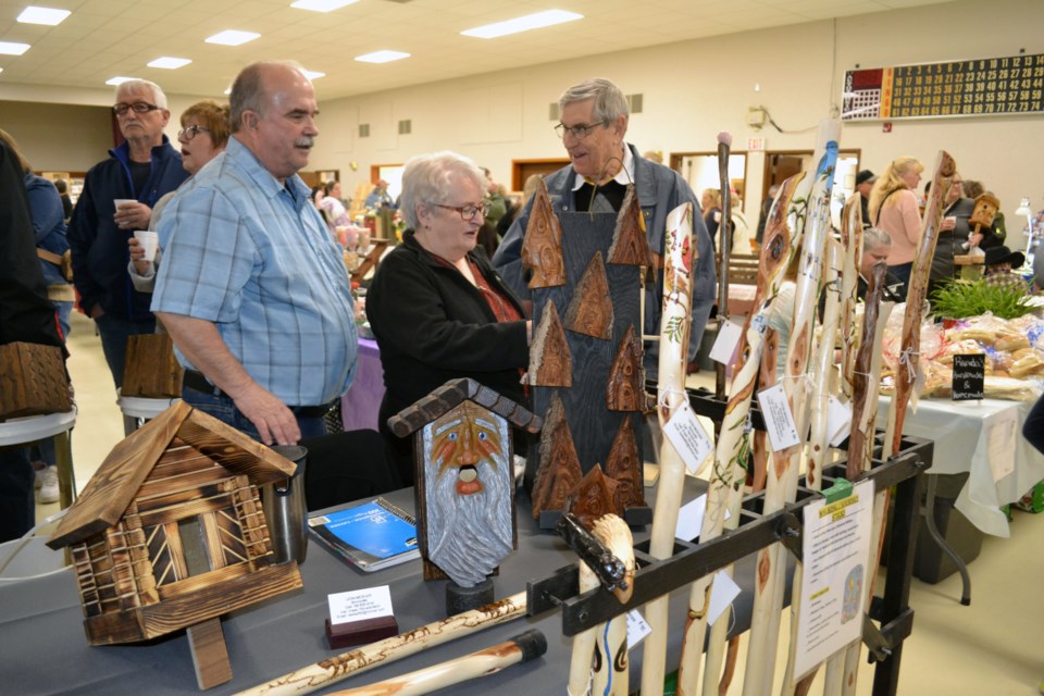 The first Ashmont Farmers Market vendors included Bonnyville artisan Leon Mercier, who proudly displayed his creative birdhouses, some adorned with carved faces, gnome homes and handcrafted walking sticks, many of them with tiny painted accents.