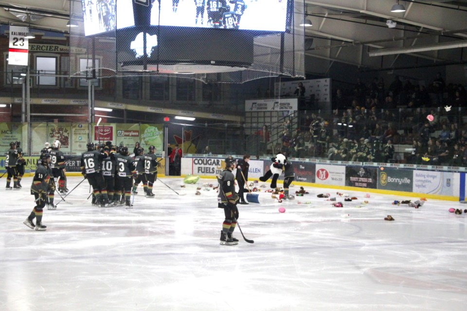 The Bonnyville Jr. A Pontiacs hosted a Teddy Bear Toss at their Dec. 13 game against the Olds Grizzlys.