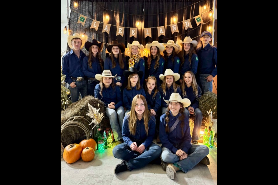 The 4-H Lakeland Long Riders hosted a fall dinner and dance.
Back row from the left:
Kale Hoeving, Cali Jacob, Erika Neratini, Alexia Pilat, Parker Hoeving, Shelby Dutertre, Amara Popyk, Colton Hallwachs
Middle row from the left: 
Reid O’Connell, Annette Mackensen, Lauren Hill, Sarah Twardy, Katie Thomson
Front from the left:
Alanah Hoeving, Ava Hewko