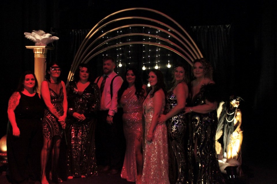 The Bonnyville Friendship Centre staff dressed to the nines for Night at the Gatsby Gala. From the left, Sara Karl, Danielle Sutherland, Rebekah Gobert, Trevor Bishop, Shiloh Prosser, Cynthia Gamache, Angie McGillivray, and Janet Gobert.