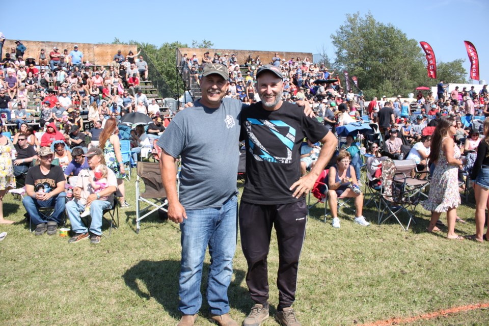 Bonnyville Reeve Barry Kalinski and world record breaking globetrotter Sascha Grabow visit the Glendon Derby. Kalinski happened to pick up Grabow as he was travelling through on his mission to visit every province in the world.