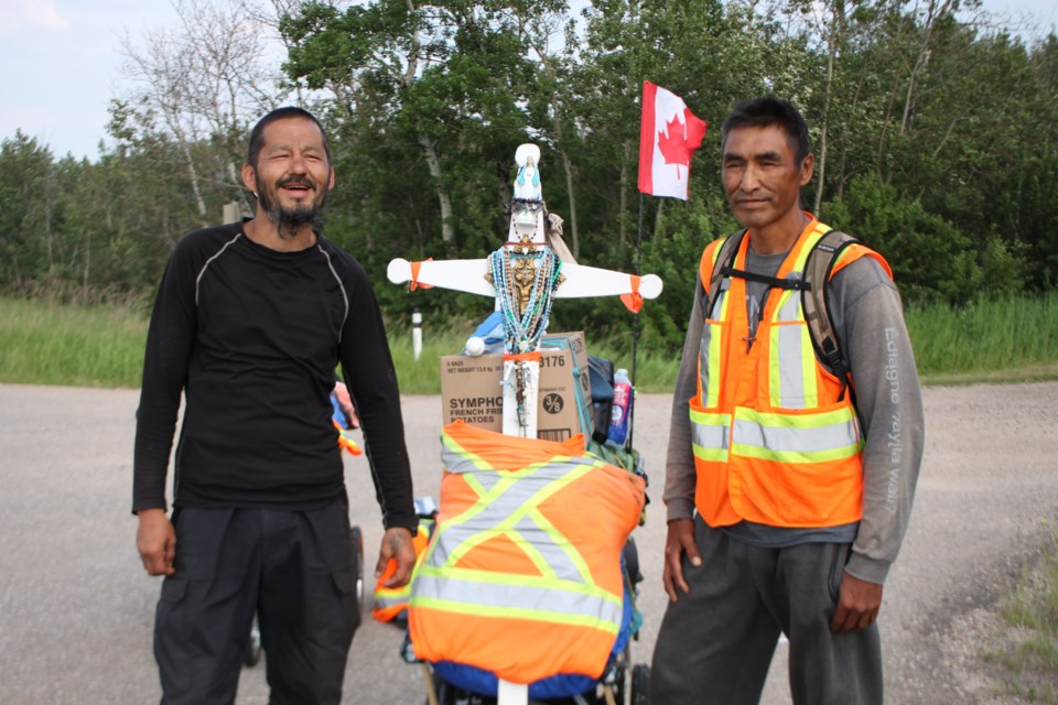 Clayton Herman and John Laban on their pilgrimage to Lac Ste. Anne.