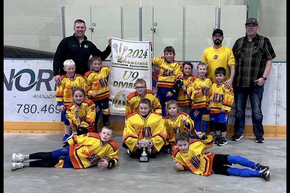 Lakeland heat U9 team proudly poses with their championship banner.