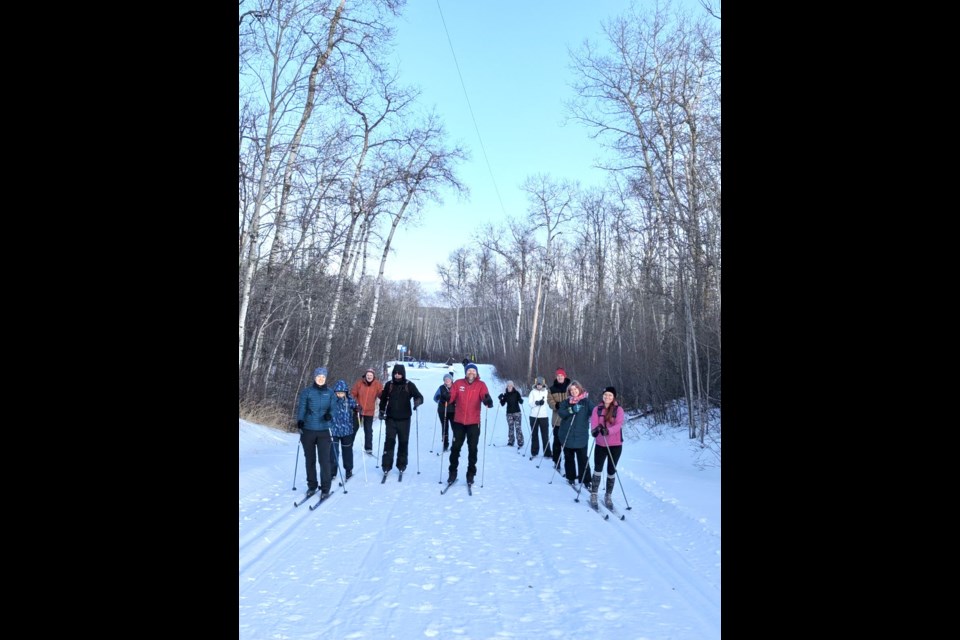 Coach Les Parsons (in the red in the middle) took a group of skiiers around the Muriel Lake trails as part of a free event hosted by the Bonnyville Nordic Ski Club.