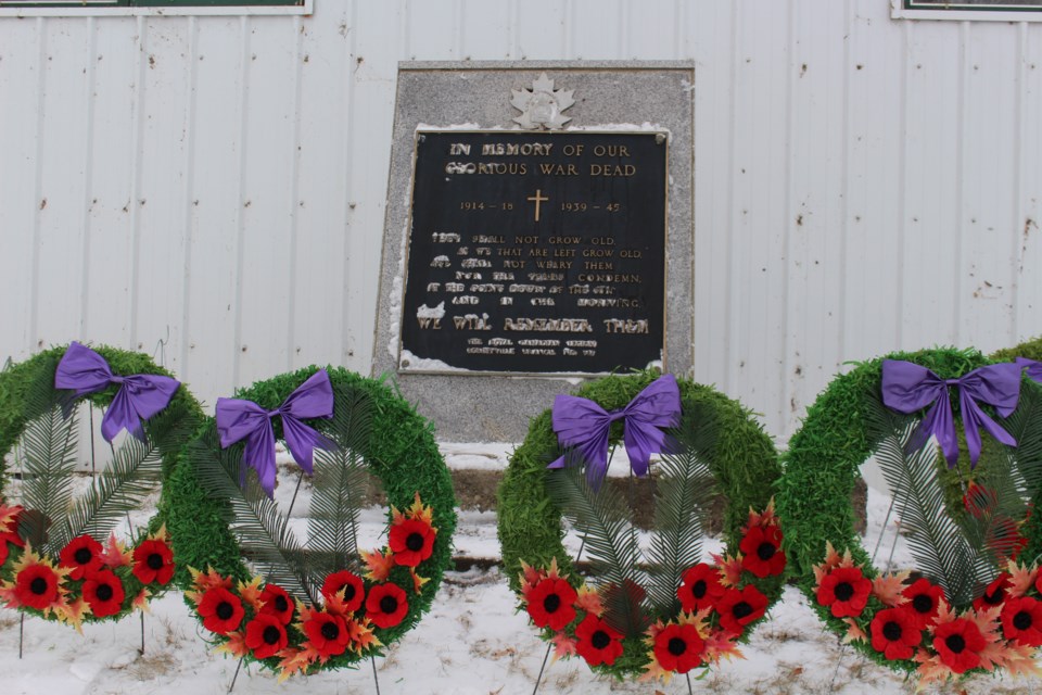 At the cenotaph outside the Bonnyville Royal Canadian Legion, 10 wreaths were laid.