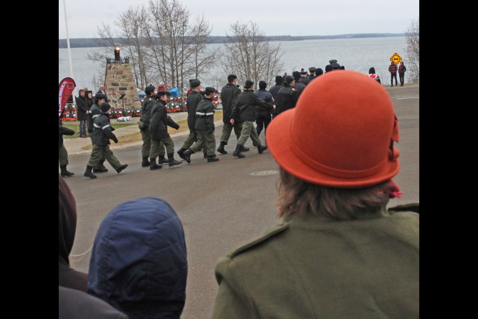 A contingent of Lac La Biche Army Cadets marches at the Lac La Biche Remembrance Day event on Monday. 