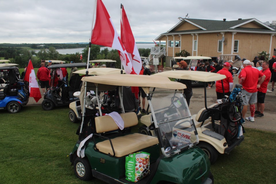 Canada flags and red-and-white outfits were noticeable at the Canada Day hole-in-one tournament at the Lac La Biche Golf Clubl