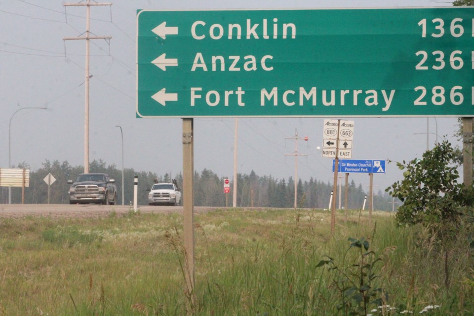 The intersection to Highway 881 north near Lac La Biche. The northern highway, and Highway 63 have been in the path of recent wildfires in northern Alberta