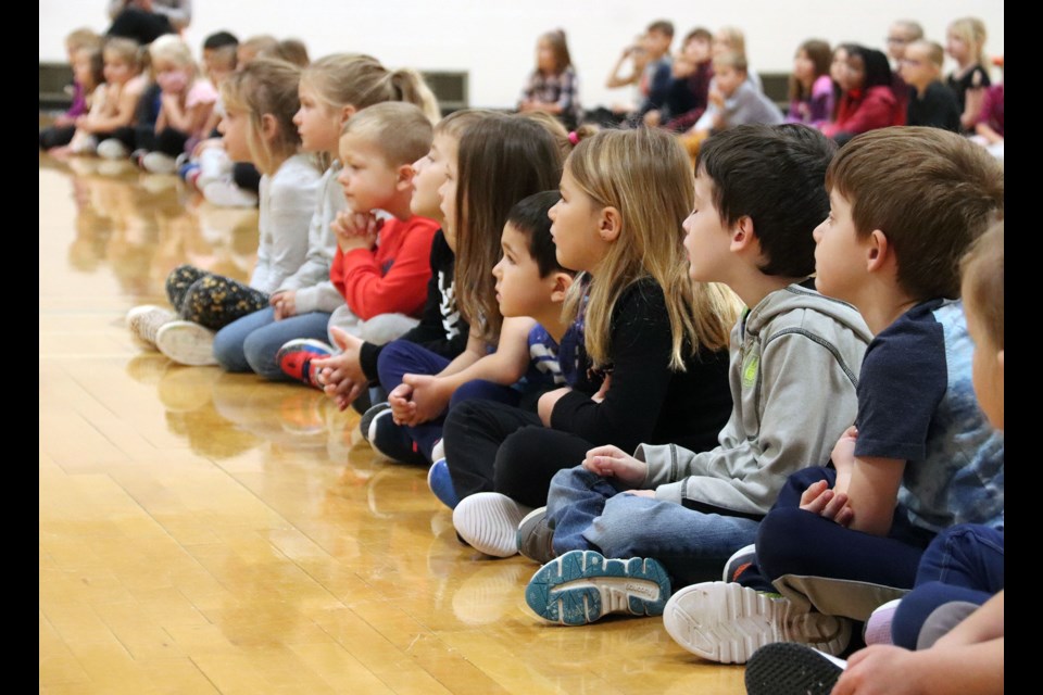 On Oct. 28, MD of Bonnyville Peace Officer Rachelle Rupp stopped by École Notre Dame Elementary School to share Halloween safety tips with students. / Photo courtesy Lakeland Catholic School Division