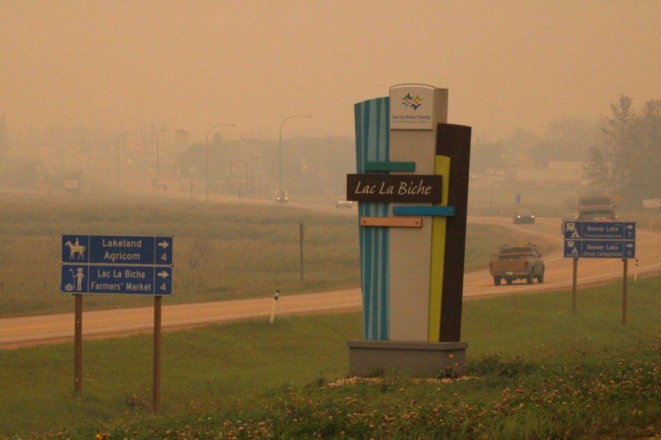 The view into Lac La Biche on Sept. 2. The skyline was covered by a thick layer of smoke, blowing over the region from the fires in the Territories