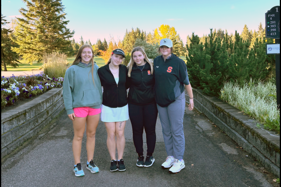 (Left) Mercedes Trefenanko, Emma Southwick, Addison Graling, and Finley deMoissac represented St. Paul Regional High School at the Alberta Schools' Athletic Association (ASAA) 2024 golf provincials in the 3A/4A category in Grande Prairie.