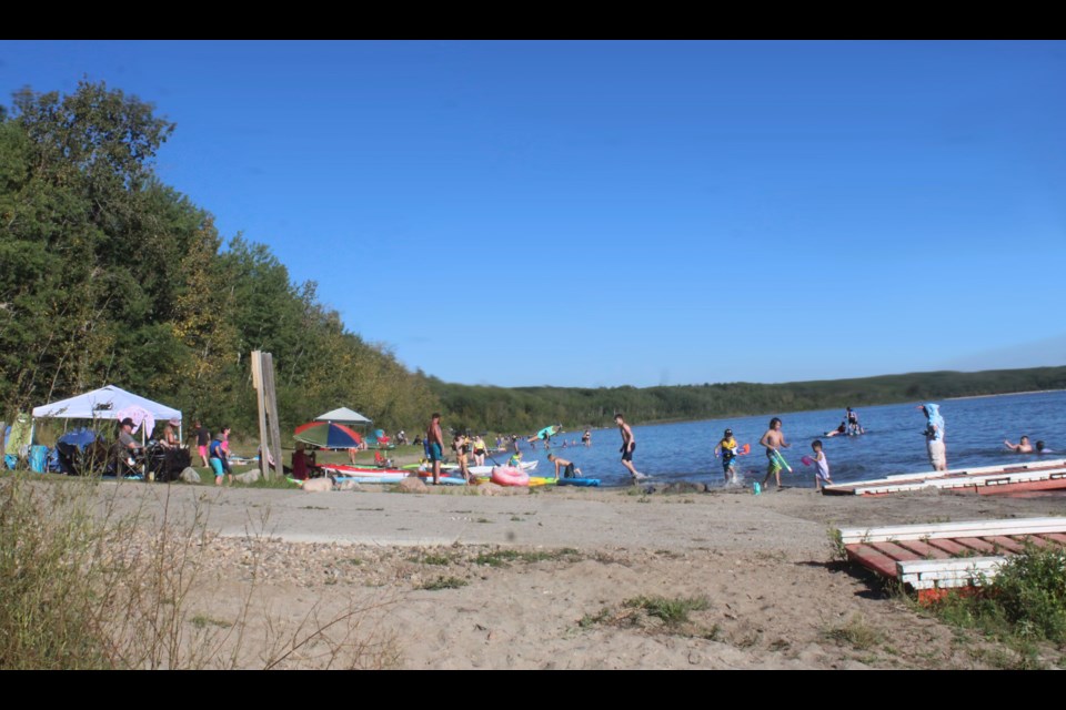 The public beach at the Beaver Lake provincial campsite was busy for the recent Labour Day long weekend and upcoming hot temperatures are expected to draw people to the water again this week. 