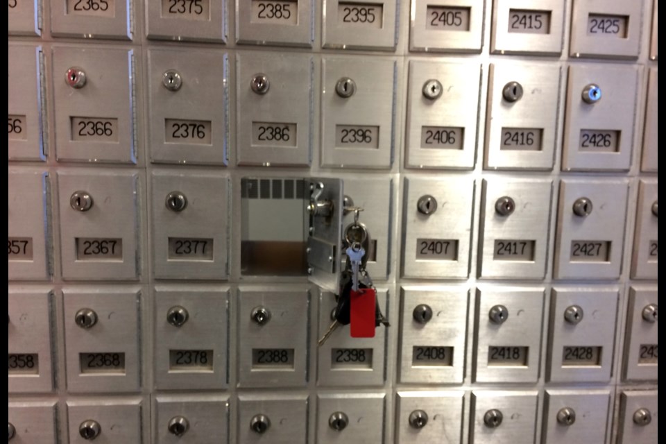 A empty mail box in the Lac La Biche Canada Post office. The nation-wide CUPW strike has halted mail across Canada, including packages destined for a Lac La Biche drama class.