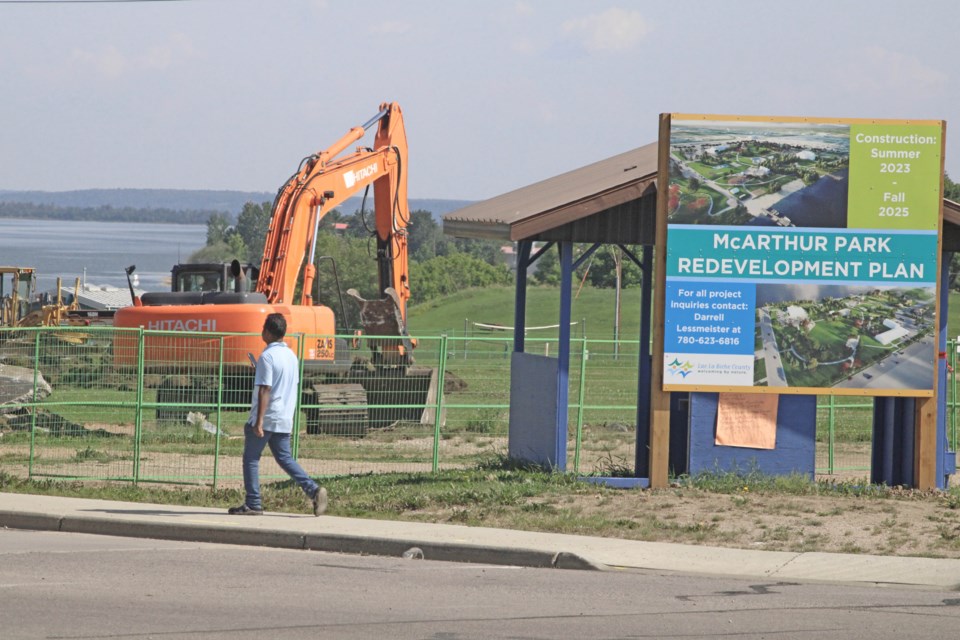 A resident walks past the former Main 1 Ball Diamond on the Lac La Biche Recreation Grounds as crews begin the three-year, $.7.5 million upgrades of the open space.