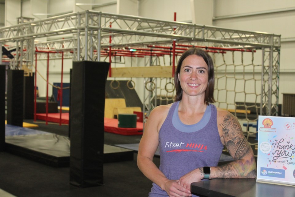 Marlee Brownlie with the recent pop-up ninja gym. The local athlete and businesswoman hopes to make the ninja gym a permanent feature in the community.
