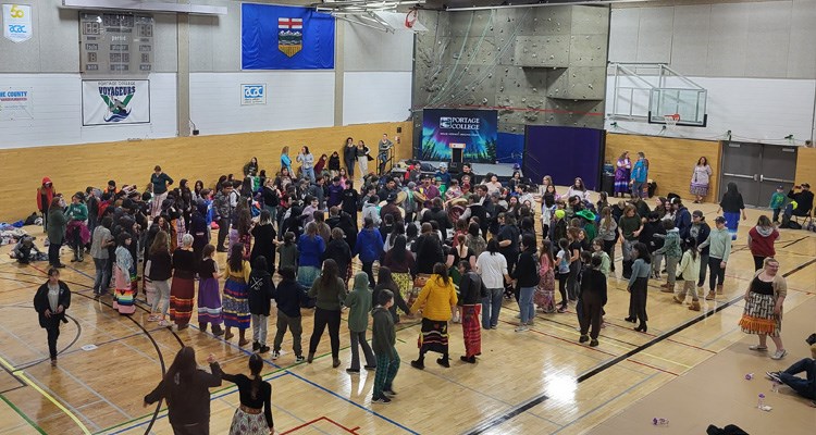 Portage College staff, faculty, students, as well as 400 Grade 5-12 students from Lac La Biche schools participated in the Educational Round Dance at Portage College on March 17.