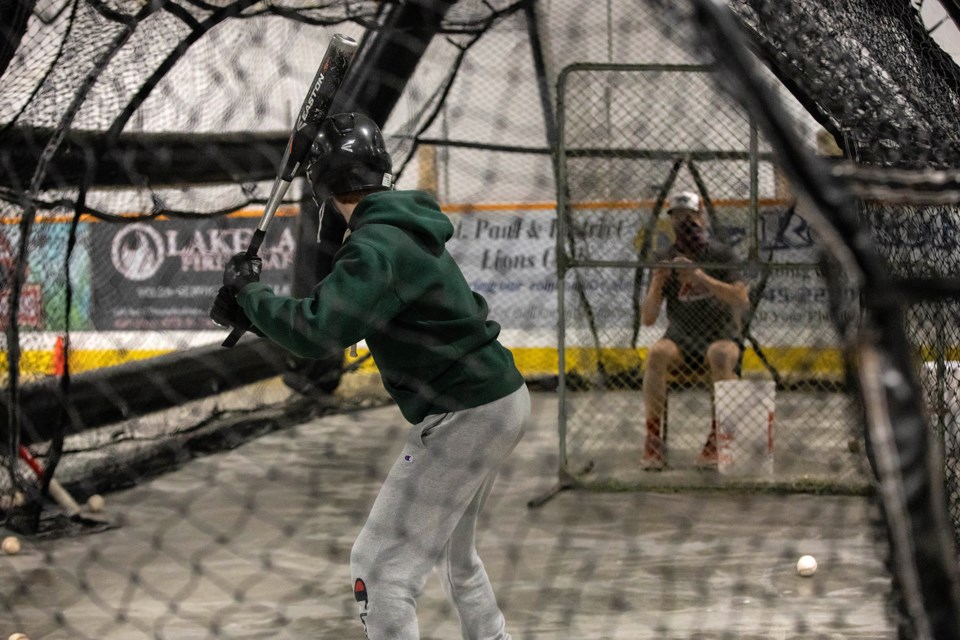 An indoor batting cage allowed for some batting practice during the camp.