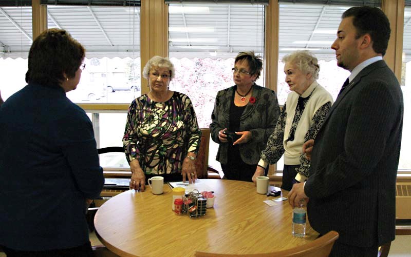 Minister of Seniors and Community Supports Mary Anne Jablonski (left), Elsie Smith, MLA Genia Leskiw, Mary McPherson and Minister of Housing and Urban Affairs Jonathan Denis