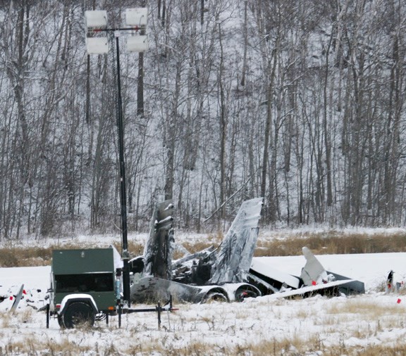 Army personnel brought in generators and lighting to continue work overnight at the site of a crashed CF-18 13 km northeast of 4 Wing on Nov. 18.