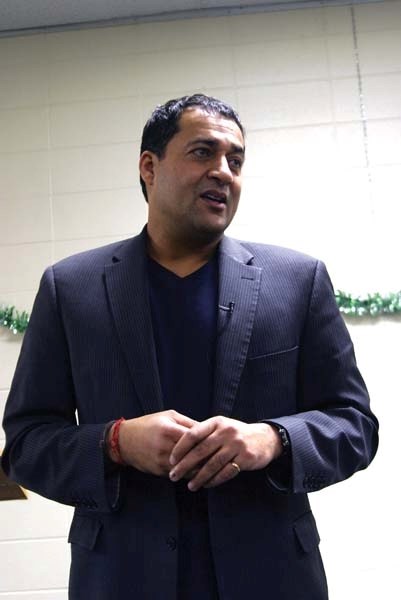 Raj Sherman, leader of the official opposition in Alberta, speaks at a town hall meeting in Bonnyville, hoping to drum up support for the LIberal organization in this riding.