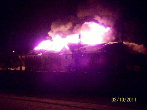 This picture, captured by a passerby, shows the extent of a fire that wreaked havoc on St. Paul Portage College campus&#8217; new student housing unit in the early morning of 