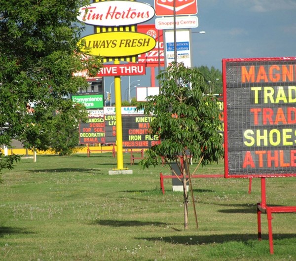 The Municipal Planning Committee plans to discuss the current portable sign bylaw. The current land use bylaw allows each business in the malls to advertise with a portable